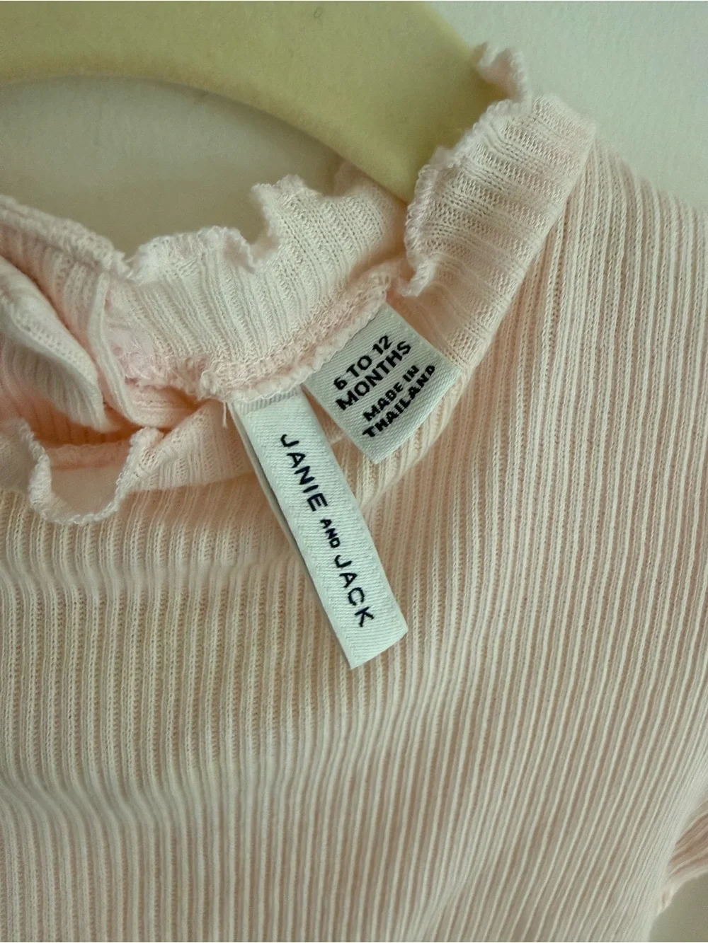 6-12m Janie and Jack Light Pink Ribbed Long-Sleeve Cotton Baby Onesie